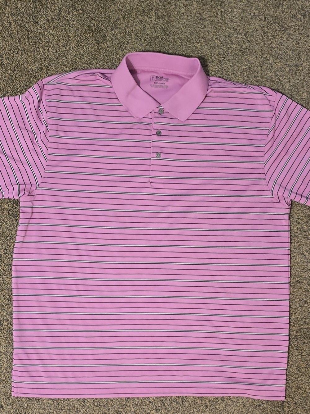 PGA TOUR Men's XXL Pink Striped Golf Polo Shirt 100% Polyester Short Sleeve